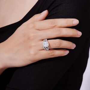 2.8 cttw Platinum Plated .925 Sterling Silver Cushion Halo Ring